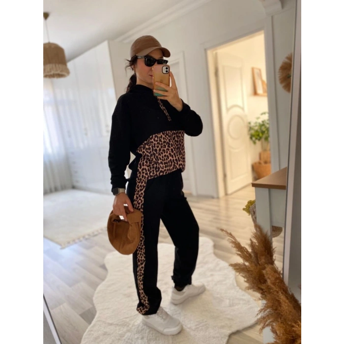 Kadın Uzun Kollu eopar Detay weat Ve Yanı eopar şerit Detay Pantolon Ikili Takım