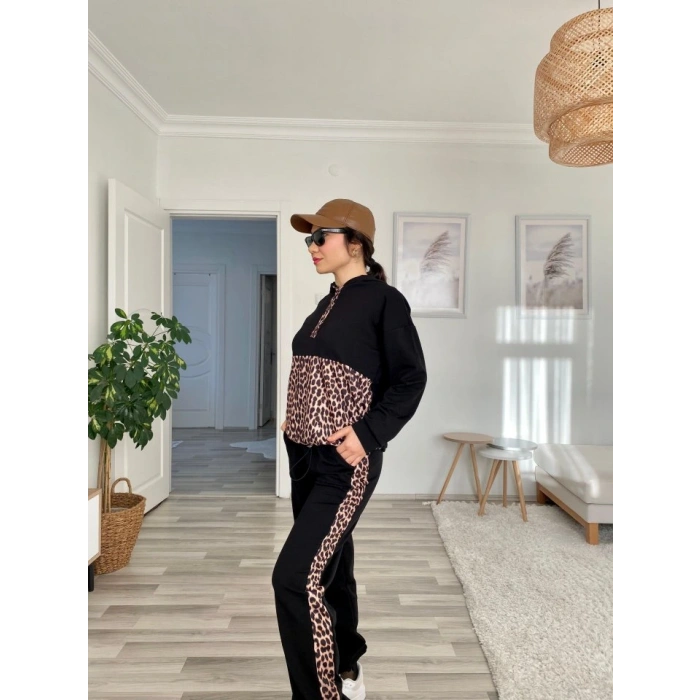Kadın Uzun Kollu eopar Detay weat Ve Yanı eopar şerit Detay Pantolon Ikili Takım