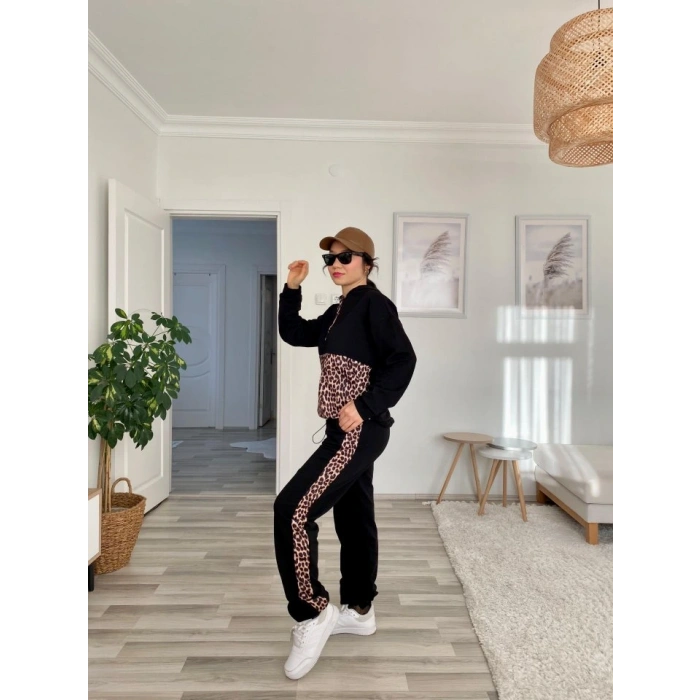 Kadın Uzun Kollu eopar Detay weat Ve Yanı eopar şerit Detay Pantolon Ikili Takım