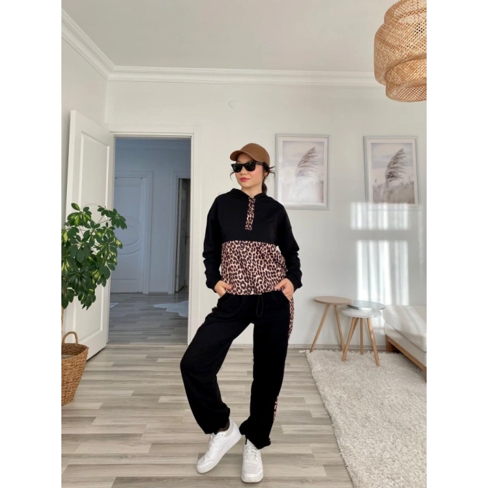 Kadın Uzun Kollu eopar Detay weat Ve Yanı eopar şerit Detay Pantolon Ikili Takım