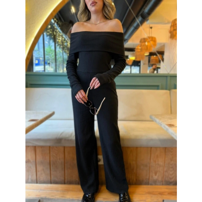 Kadın Uzun Kollu Madonna Yaka şardonlu Kaşkorse Tulum