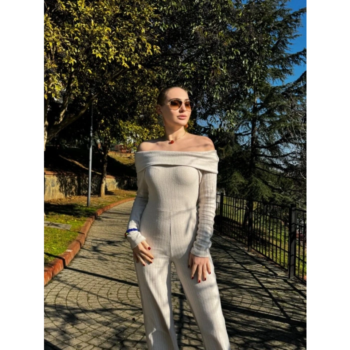 Kadın Uzun Kollu Madonna Yaka şardonlu Kaşkorse Tulum