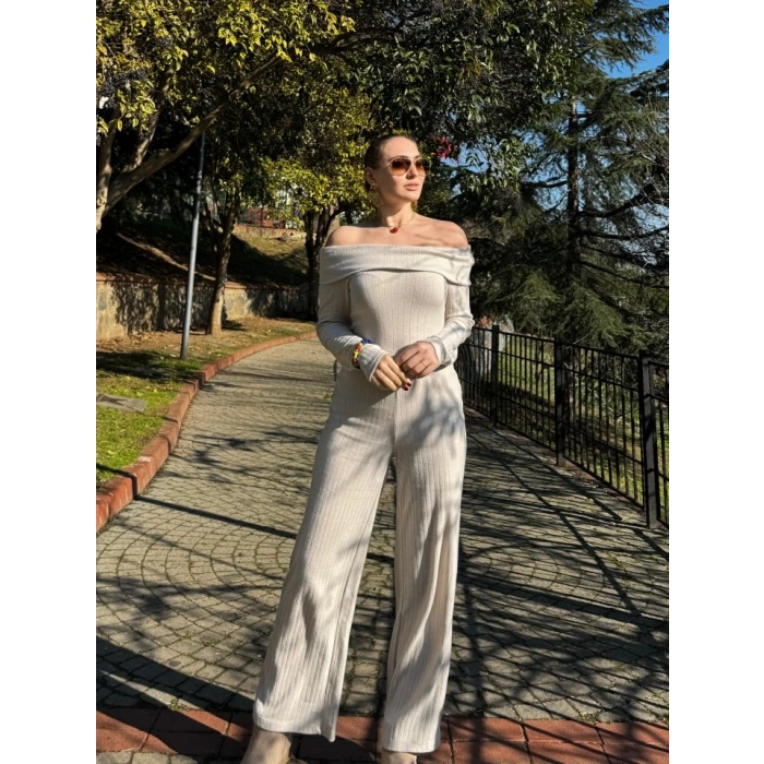 Kadın Uzun Kollu Madonna Yaka şardonlu Kaşkorse Tulum