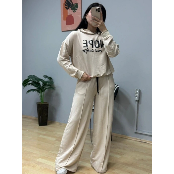 Kadın Uzun Kollu Nope Baskılı Beli Ribanalı Ikili Takım