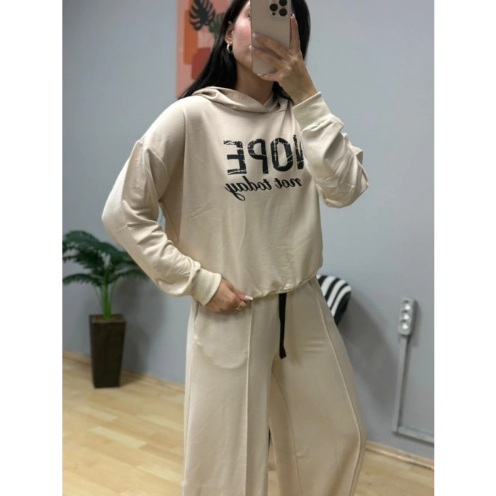 Kadın Uzun Kollu Nope Baskılı Beli Ribanalı Ikili Takım