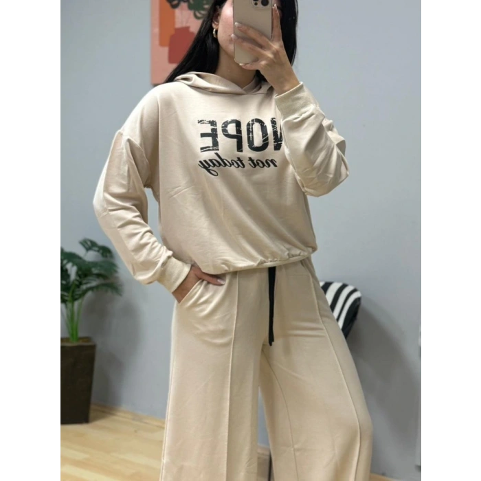 Kadın Uzun Kollu Nope Baskılı Beli Ribanalı Ikili Takım