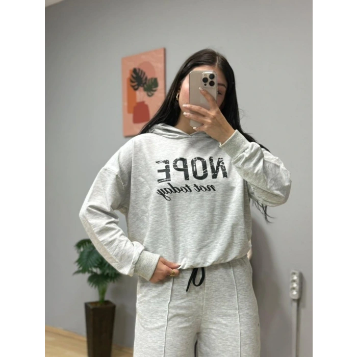 Kadın Uzun Kollu Nope Baskılı Beli Ribanalı Ikili Takım