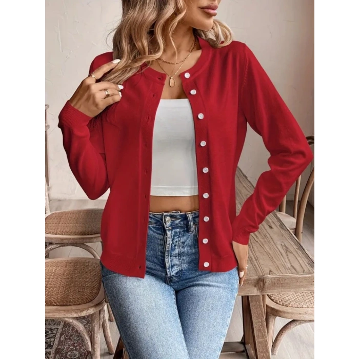 Kadın Uzun Kollu önden Düğmeli Triko Ceket