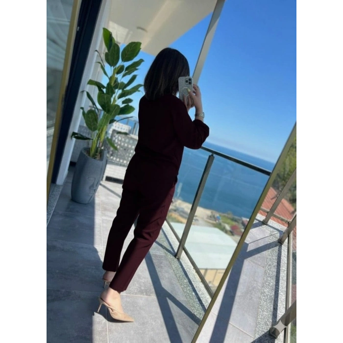 Kadın Uzun Kollu önden Fermuarlı Modal Ceket Ve Pantolon Ikili Takım