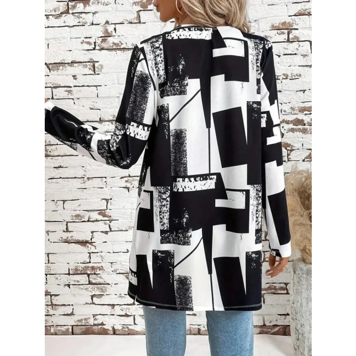 Kadın Uzun Kollu önü Açık Desenli Modal Kısa Ceket
