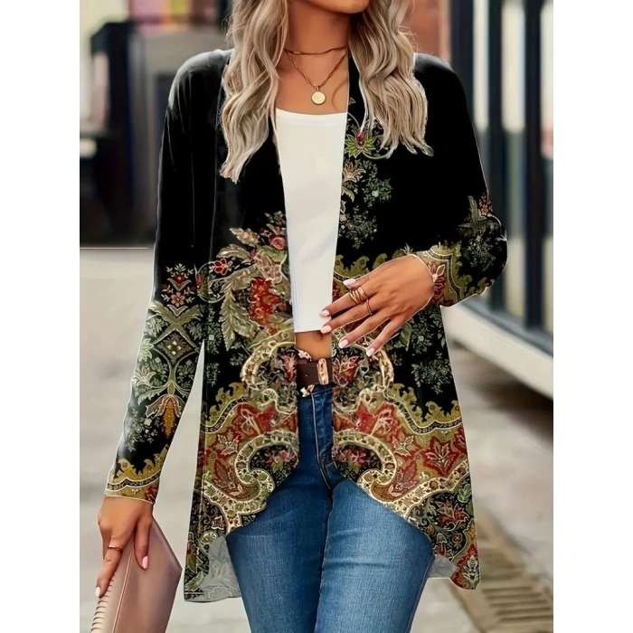 Kadın Uzun Kollu önü Açık Desenli şardonlu Dalgıç Ceket