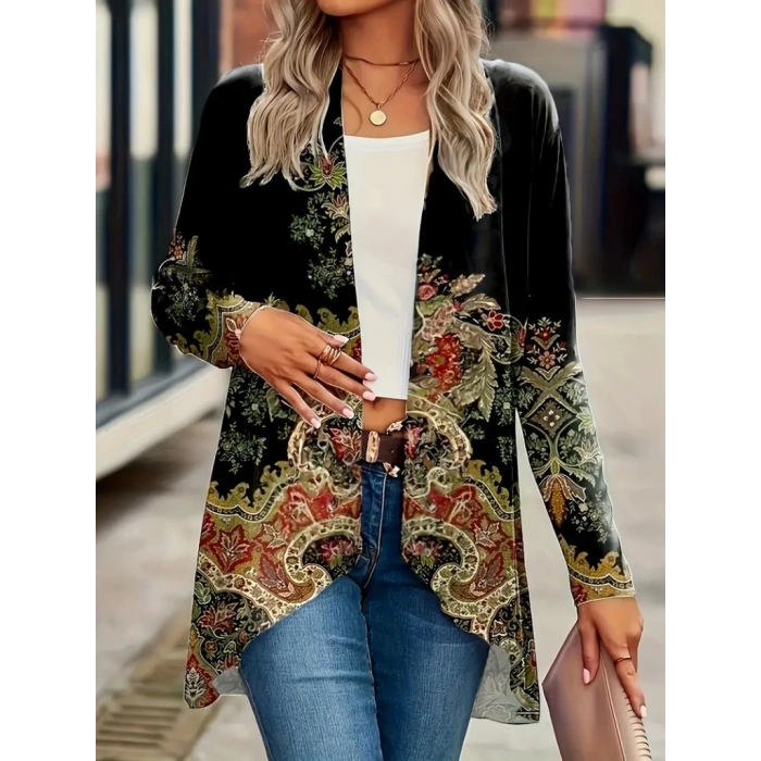 Kadın Uzun Kollu önü Açık Desenli şardonlu Dalgıç Ceket