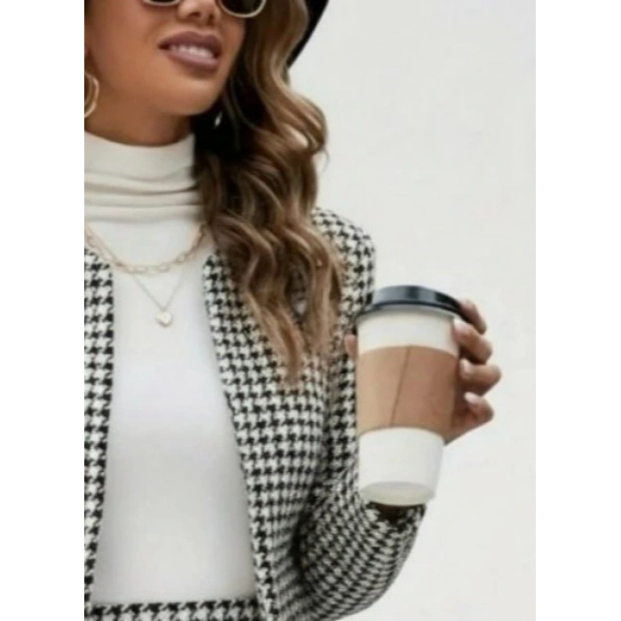 Kadın Uzun Kollu önü Açık Dokuma Ceket Ve Mini Etek Ikili Takım