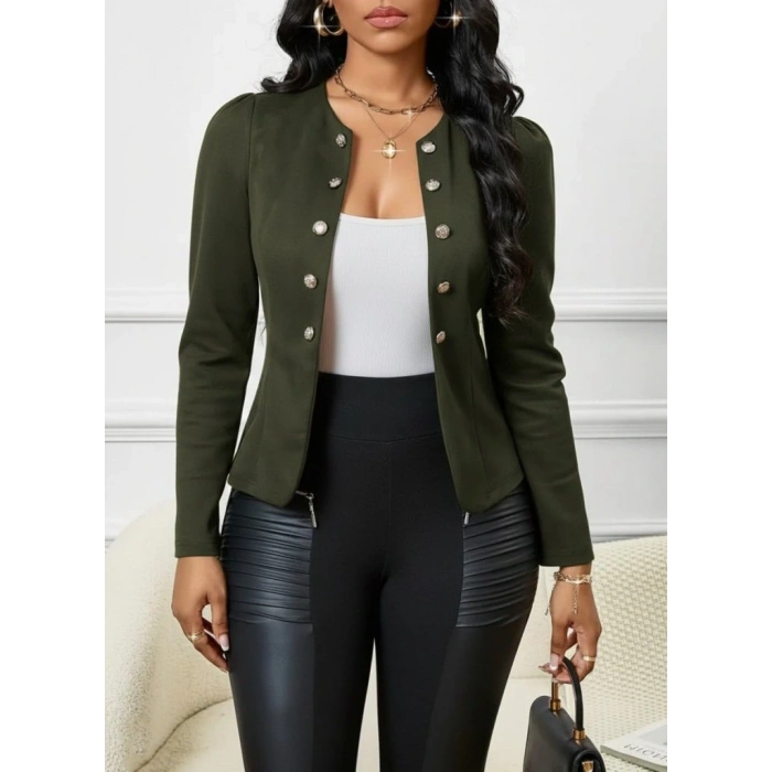 Kadın Uzun Kollu önü Açık Düğmeli Kısa Süet Ceket