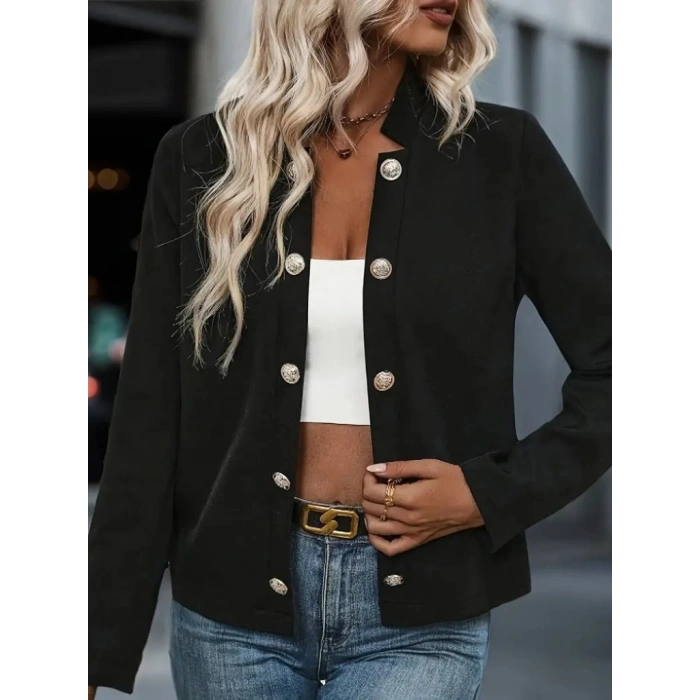 Kadın Uzun Kollu önü Açık Düğmeli Scuba Dalgıç Ceket