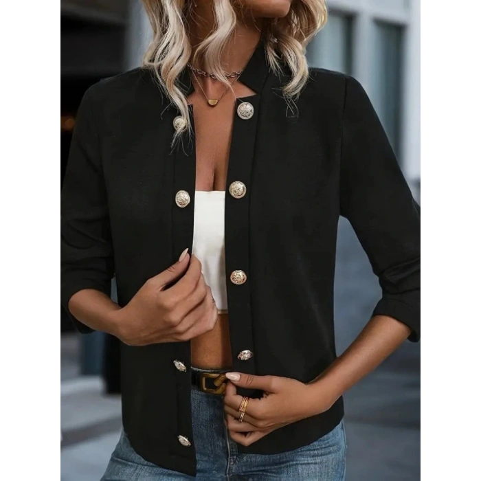 Kadın Uzun Kollu önü Açık Düğmeli Scuba Dalgıç Ceket