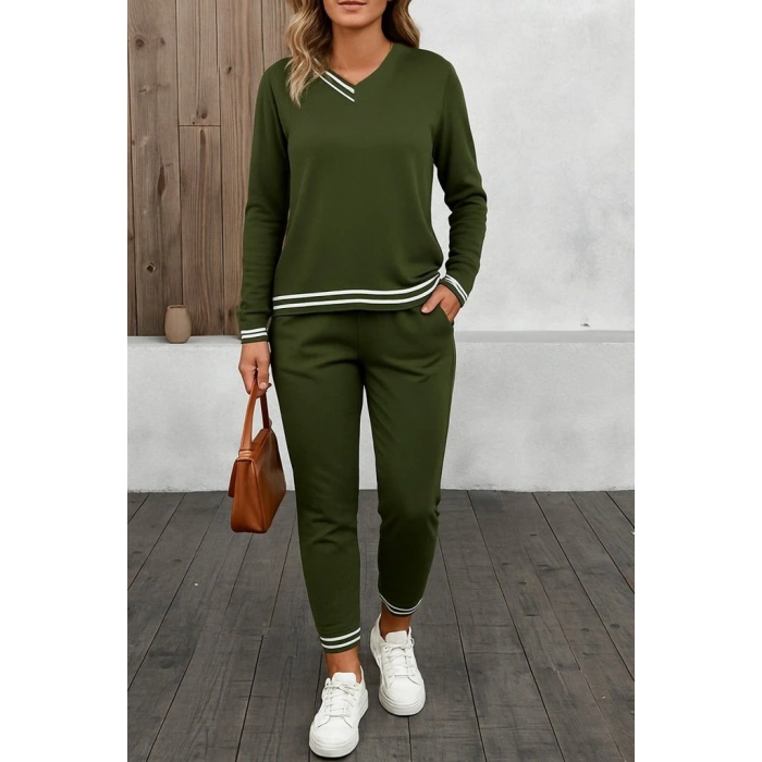 Kadın Uzun Kollu Ribana Detay Viskon Iki Iplik Ikili Takım