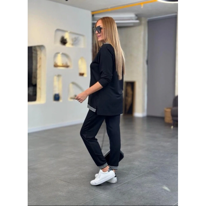 Kadın Uzun Kollu Ribana Ve Fermuar Detay Bluz Ve Yüksel Bel Pantolon 2li Takım