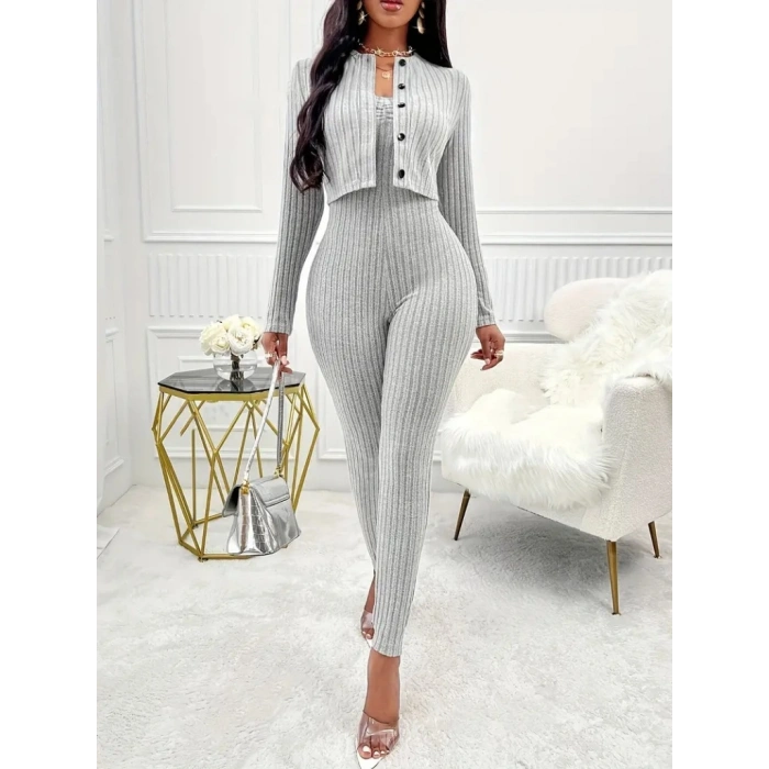 Kadın Uzun Kollu şardonlu Kaşkorse Straplez Ile Kısa önden Düğmeli Ceket Ikili Takım