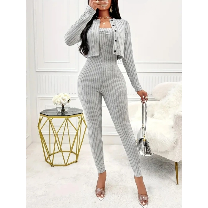 Kadın Uzun Kollu şardonlu Kaşkorse Straplez Ile Kısa önden Düğmeli Ceket Ikili Takım