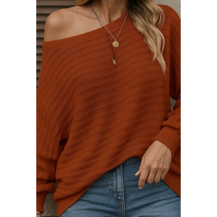 Kadın Uzun Kollu Tek Omuzu Açık Triko Bluz