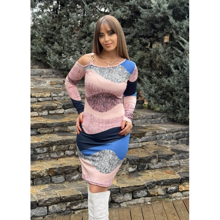 Kadın Uzun Kollu Tek Omuzu Askı Toka Detaylı Kısa Dalgıç Elbise
