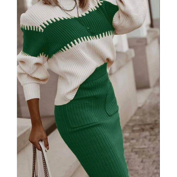 Kadın Uzun Kollu Triko Etekli Takım