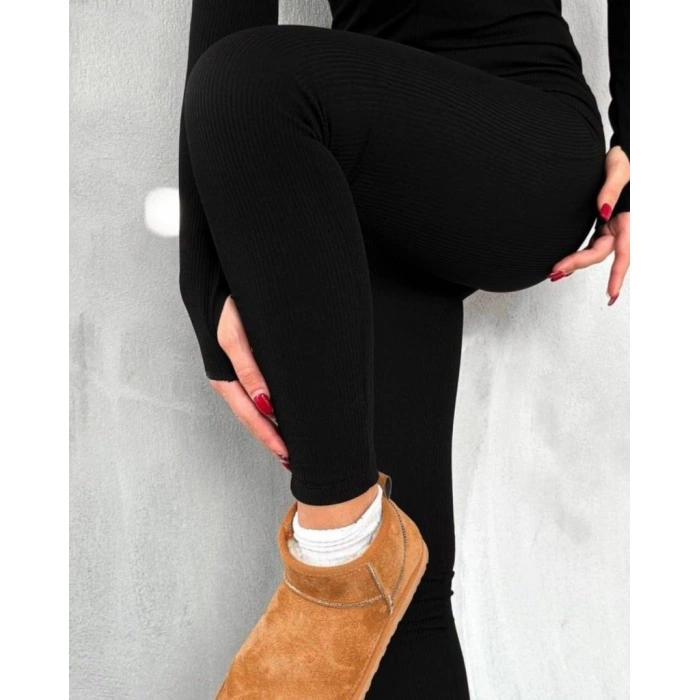 Kadın Uzun Kollu V Yaka Parmak Geçirmeli Detay Kaşkorse Tulum