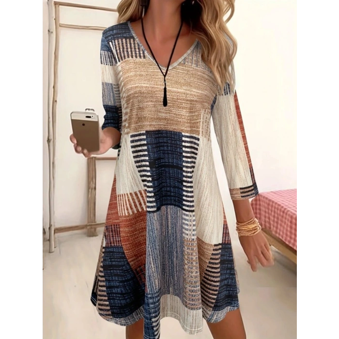 Kadın Uzun Kollu V Yaka Süprem Mini Elbise