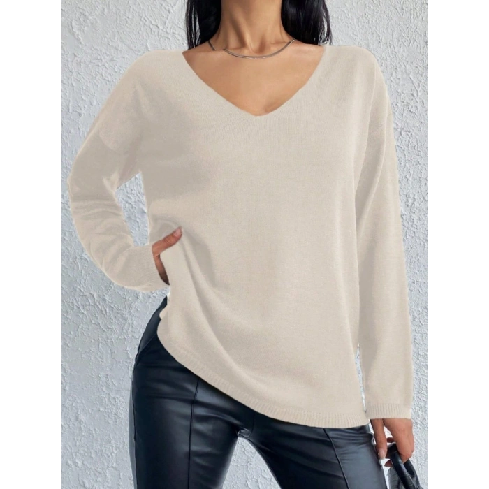 Kadın Uzun Kollu V Yaka Triko Bluz