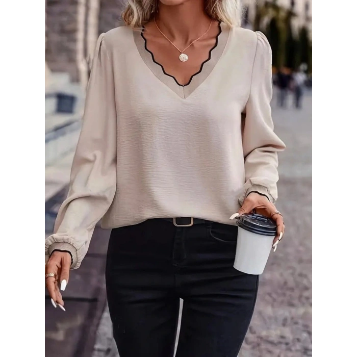 Kadın Uzun Kollu V Yakalı Aerobin Bluz