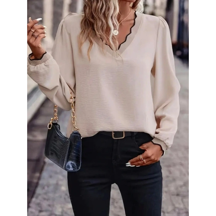 Kadın Uzun Kollu V Yakalı Aerobin Bluz