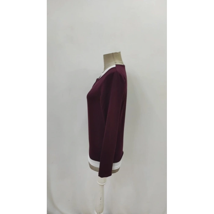 Kadın Uzun Kollu V Yakalı çift Renkli Viskon Iki Iplik Bluz