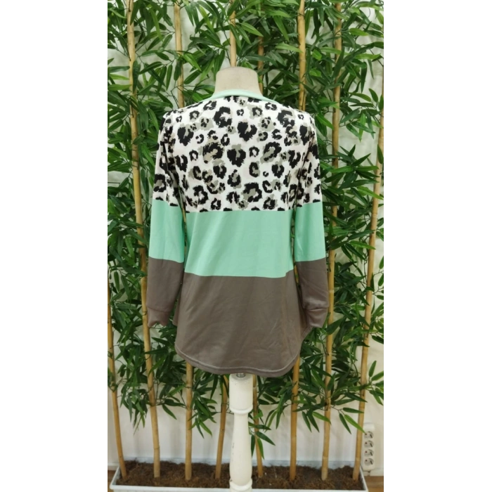 Kadın Uzun Kollu V Yakalı Leopar Baskılı şardonlu Dalgıç Bluz