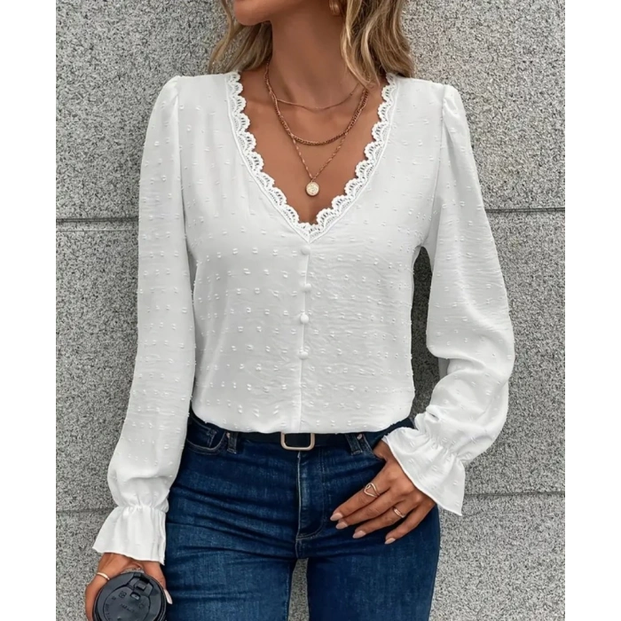Kadın Uzun Kollu V Yakalı önden Düğmeli Bluz
