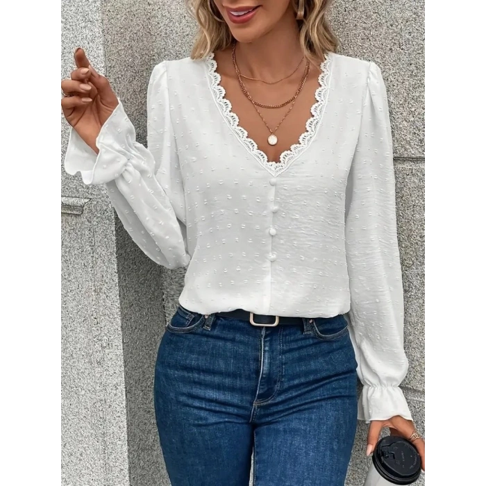 Kadın Uzun Kollu V Yakalı önden Düğmeli Bluz