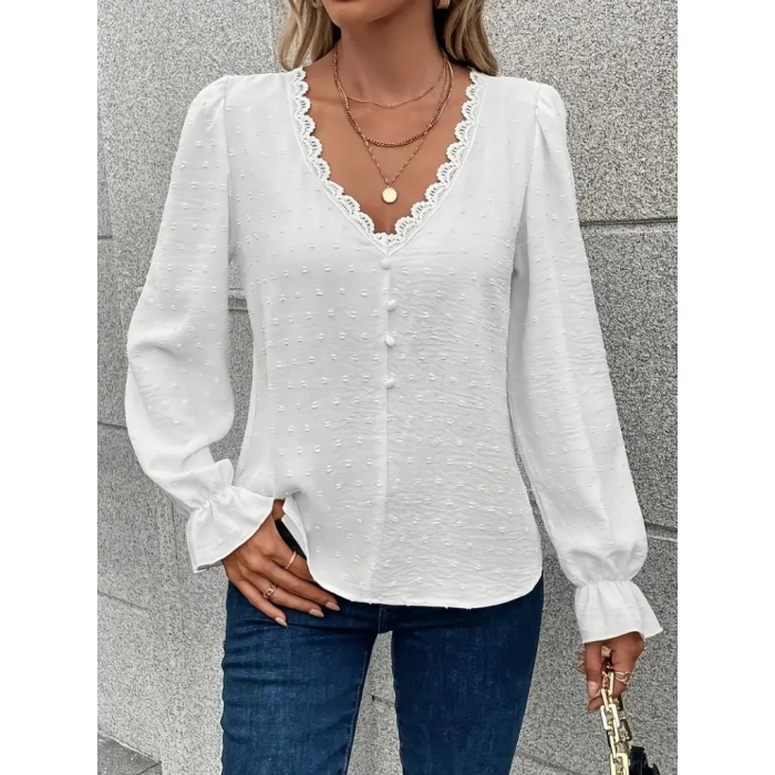 Kadın Uzun Kollu V Yakalı önden Düğmeli Bluz