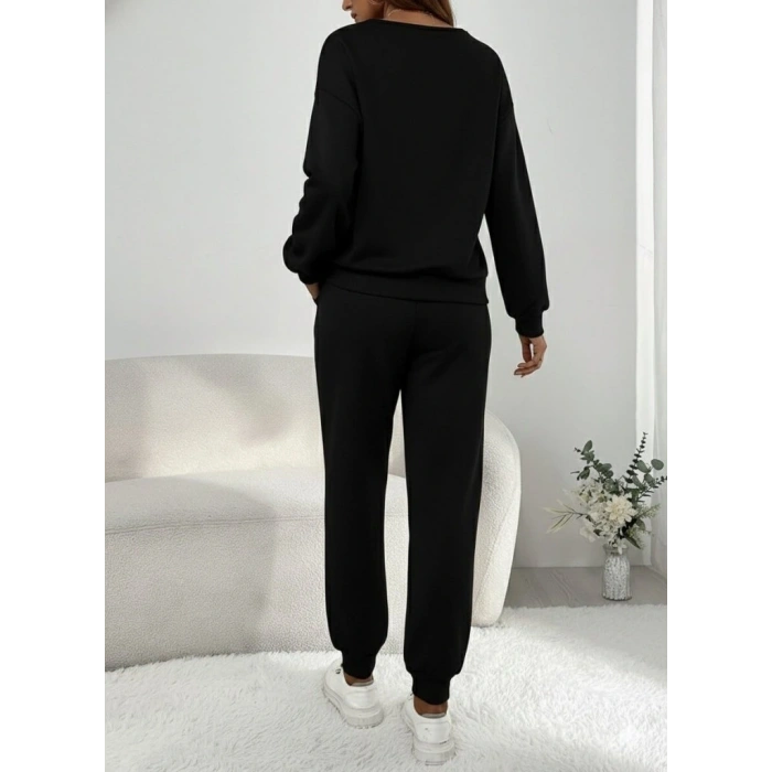 Kadın Uzun Kollu V Yakalı Pulpayetli Viskon Iki Iplik Bluz Ve Pantolon