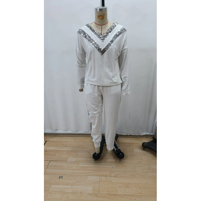 Kadın Uzun Kollu V Yakalı Pulpayetli Viskon Iki Iplik Bluz Ve Pantolon