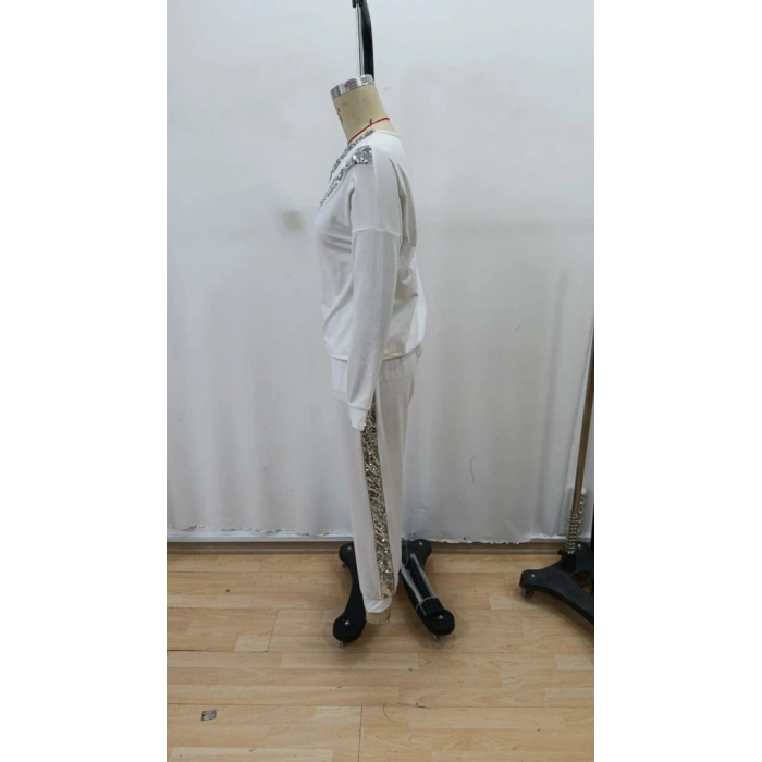 Kadın Uzun Kollu V Yakalı Pulpayetli Viskon Iki Iplik Bluz Ve Pantolon