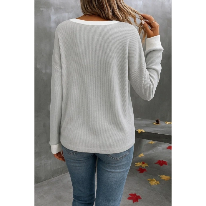 Kadın Uzun Kollu V Yakalı Waffle Bluz