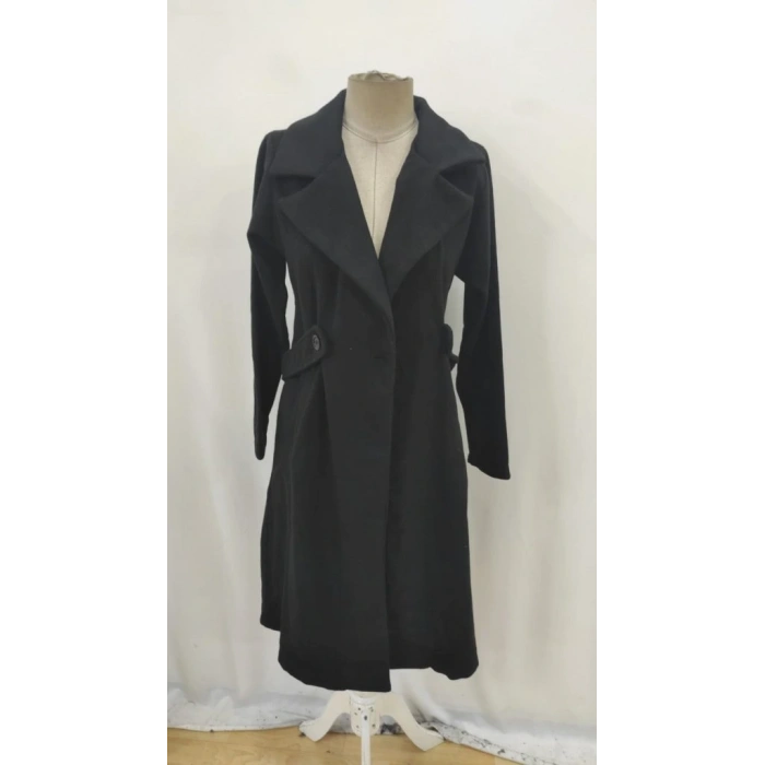 Kadın Uzun Kollu Yakalı Belde şerit Düğme Detaylı Cepli Mini Kaşe Kaban