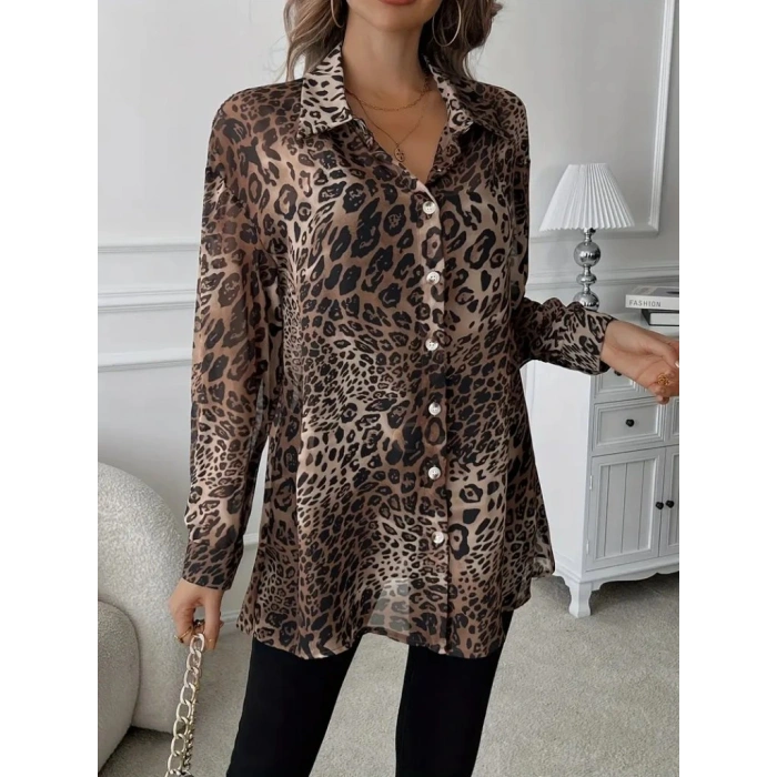 Kadın Uzun Kollu Yakalı önden Düğmeli şifon Gömlek