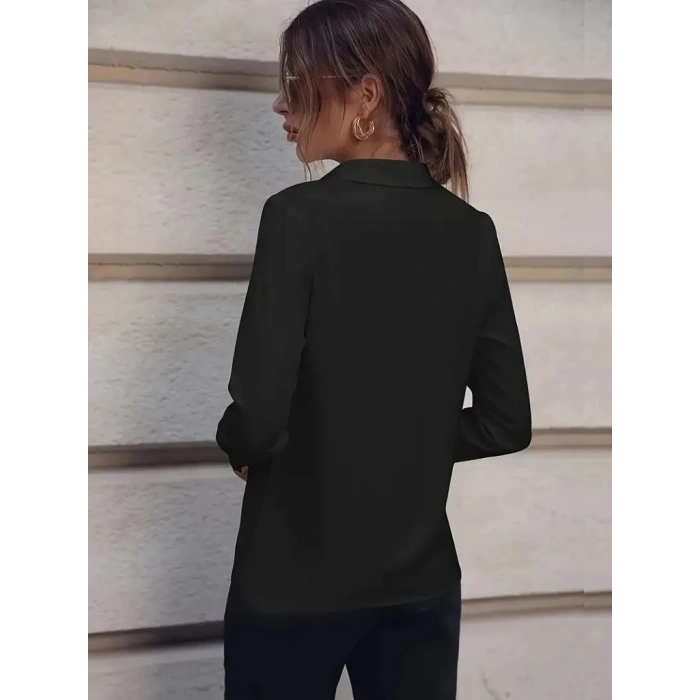 Kadın Uzun Kollu Yakalı Trikoton Gömlek
