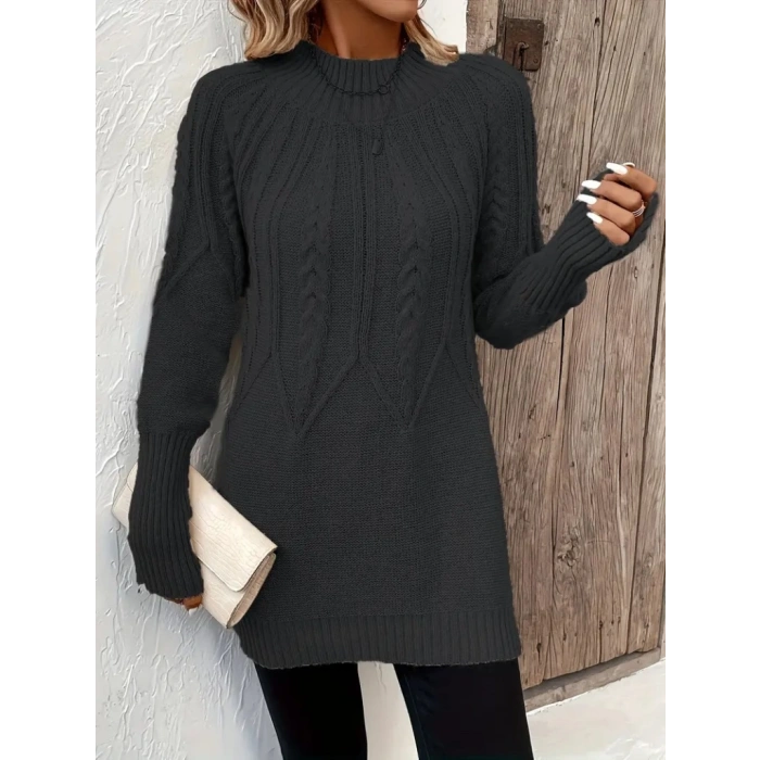 Kadın Uzun Kollu Yarı Balıkçı Yaka Triko Bluz