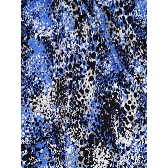 Kadın V Yaka Renkli Leopar Desen Büzgü Detay Süprem Bluz