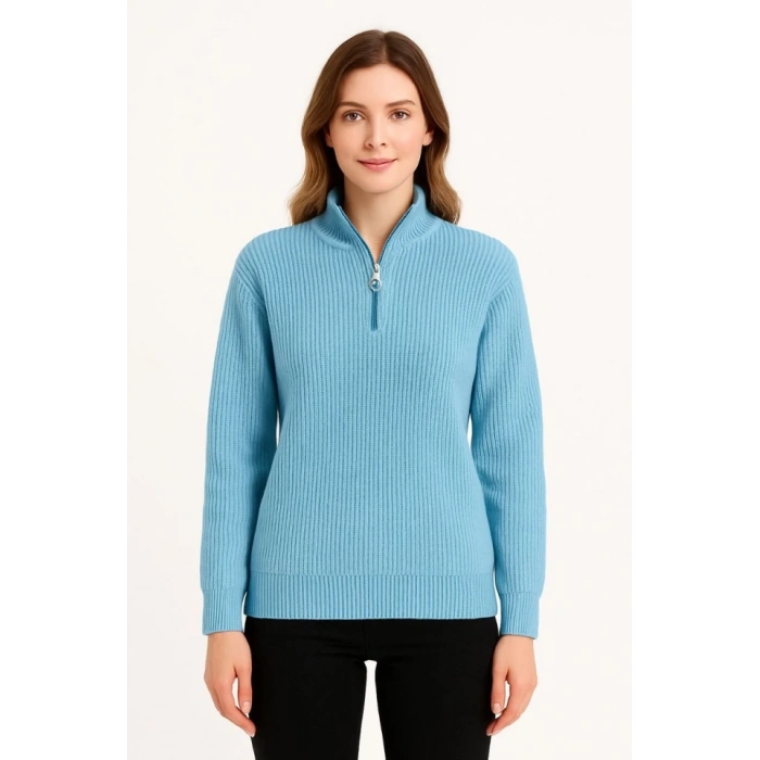 KADIN Yarım Fermuarlı Triko Kazak – elanik Örgü, Dik Yaka, Pamuklu Dokuma, Oversize Uzun Kollu Kışlık odel  Bebe avisi