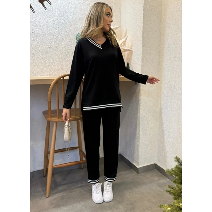 Kadın Yeni ezon Uzun Kollu Ribana Detay Ikili Takım