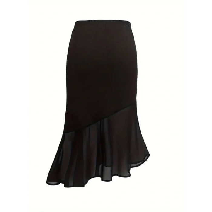 Kadın Yüksek Bel Asimetrik Detaylı Ithal Krep Etek