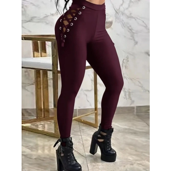 Kadın Yüksek Bel çapraz Bağcıklı Tül Detaylı Dalgıç Tayt